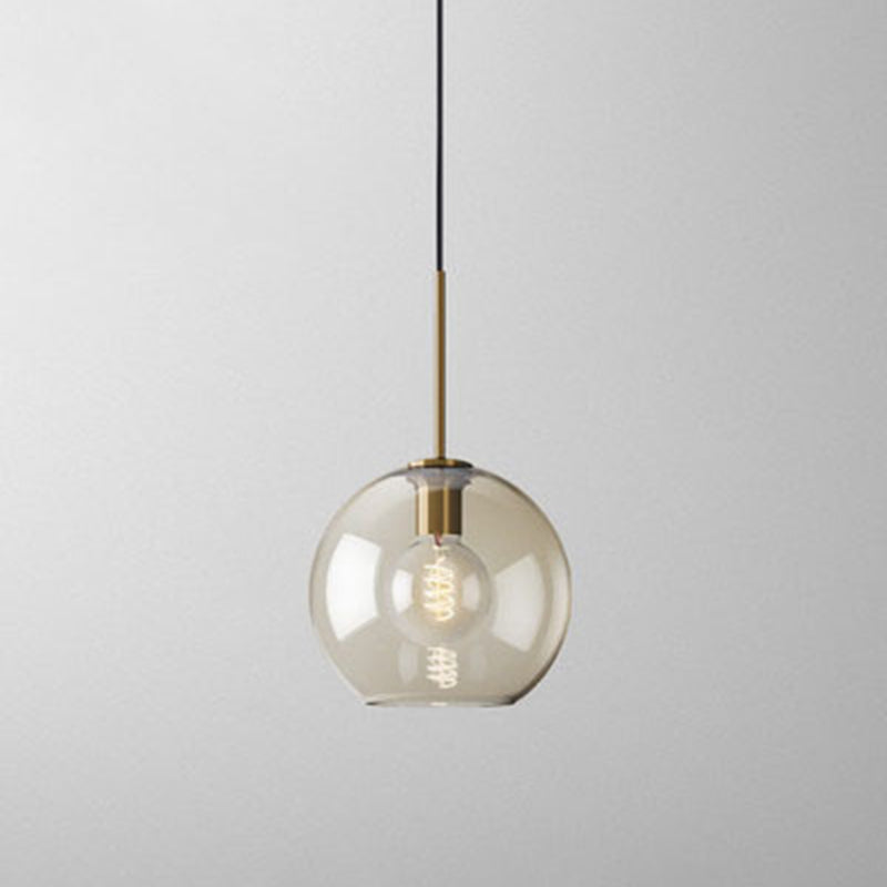 1-Light Pendant Lamp Vintage Cafe Hanging Light with Geometric Glass Shade in Brass