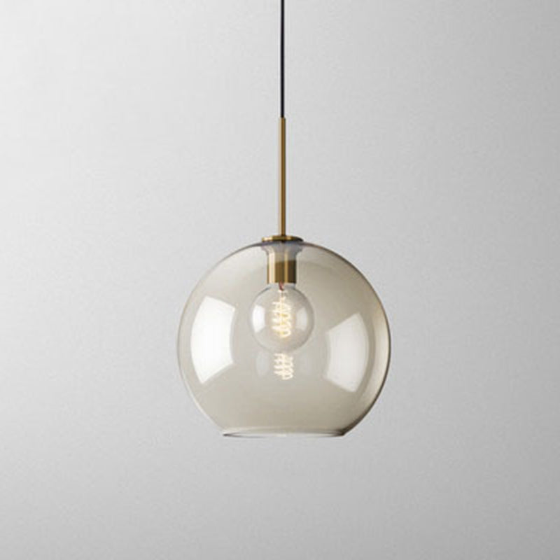 1-Light Pendant Lamp Vintage Cafe Hanging Light with Geometric Glass Shade in Brass