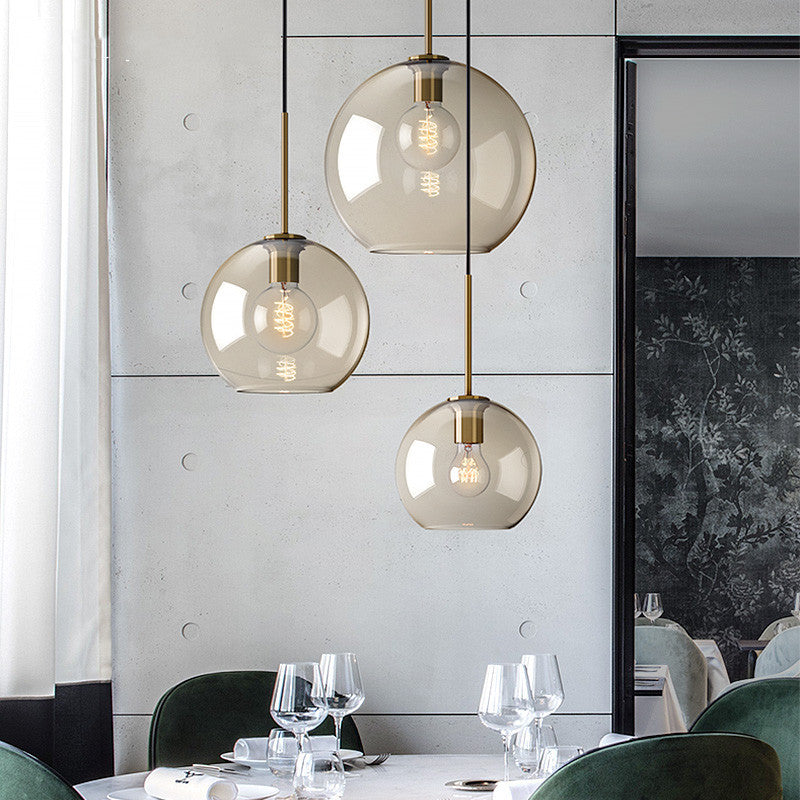 1-Light Pendant Lamp Vintage Cafe Hanging Light with Geometric Glass Shade in Brass