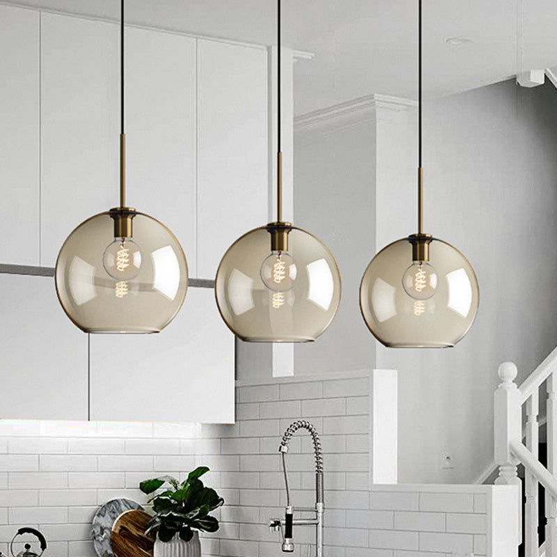 1-Light Pendant Lamp Vintage Cafe Hanging Light with Geometric Glass Shade in Brass