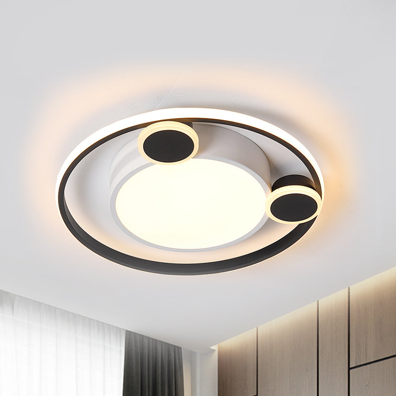 Metallic Orbit Flush Lamp with Black/White Shade Integrated Led Nordic Ceiling Mounted Light, Warm/White Light