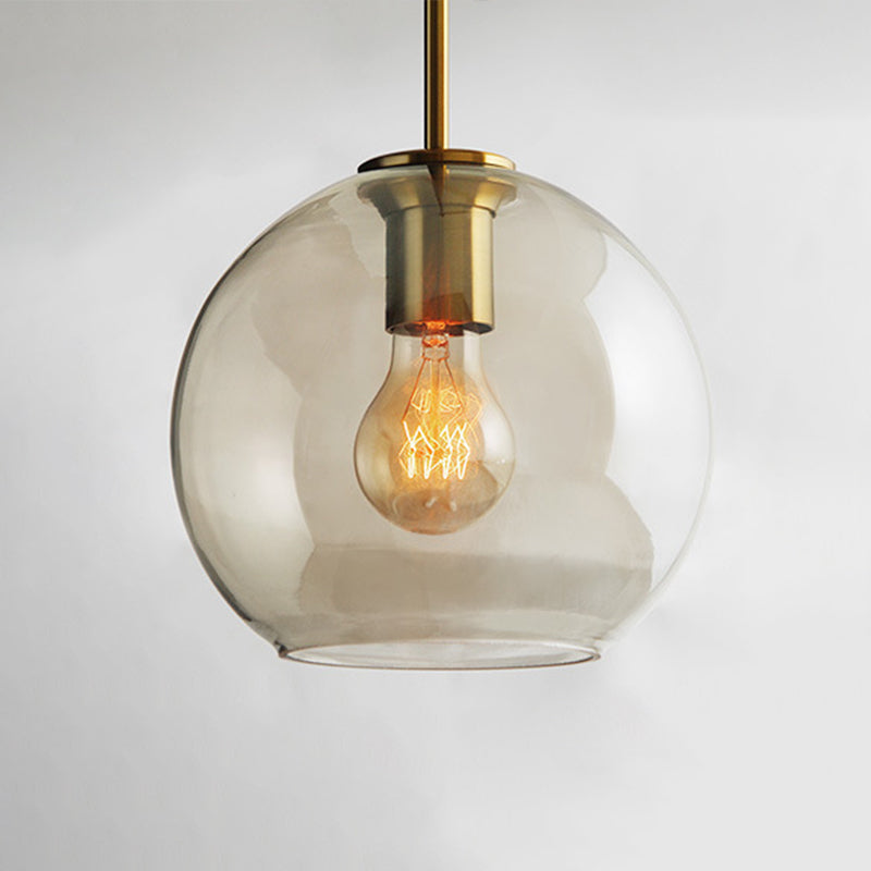 1-Light Pendant Lamp Vintage Cafe Hanging Light with Geometric Glass Shade in Brass