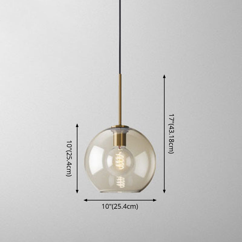 1-Light Pendant Lamp Vintage Cafe Hanging Light with Geometric Glass Shade in Brass