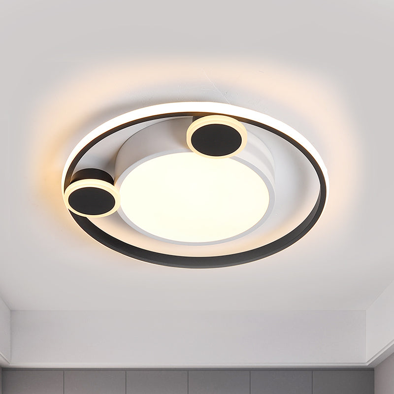 Metallic Orbit Flush Lamp with Black/White Shade Integrated Led Nordic Ceiling Mounted Light, Warm/White Light