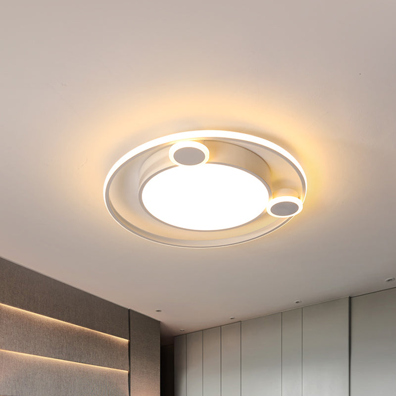 Metallic Orbit Flush Lamp with Black/White Shade Integrated Led Nordic Ceiling Mounted Light, Warm/White Light