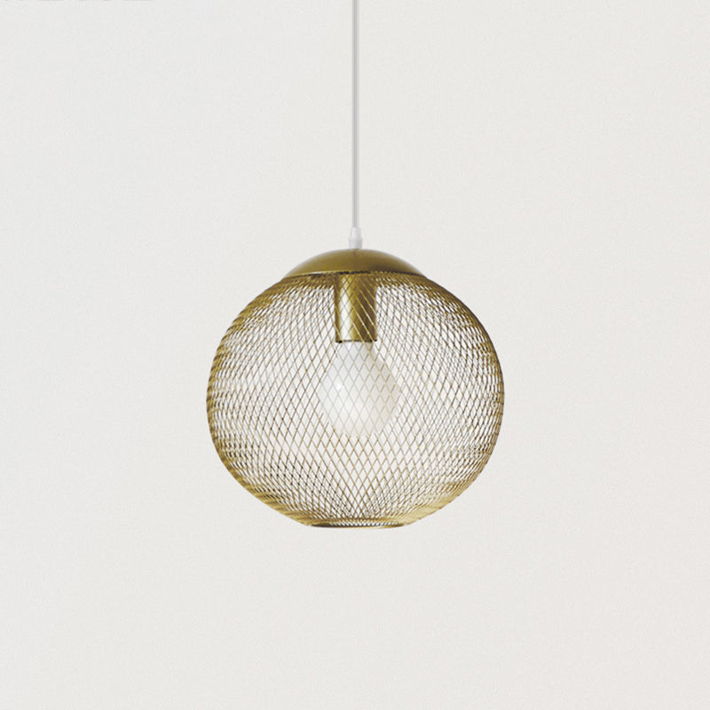 Iron Wire Spherical Pendant Light Loft Style 1 Bulb Clothing Store Ceiling Suspension Lamp in Gold