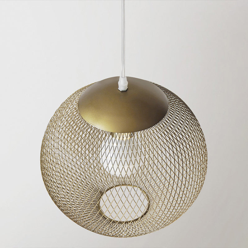 Iron Wire Spherical Pendant Light Loft Style 1 Bulb Clothing Store Ceiling Suspension Lamp in Gold