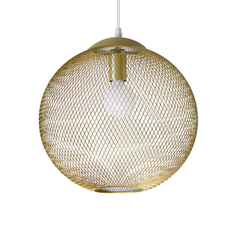 Iron Wire Sphérique Pendant Light Loft Style 1 Bulbe Vêtements de vêtements Plafond Lampe Suspension en or