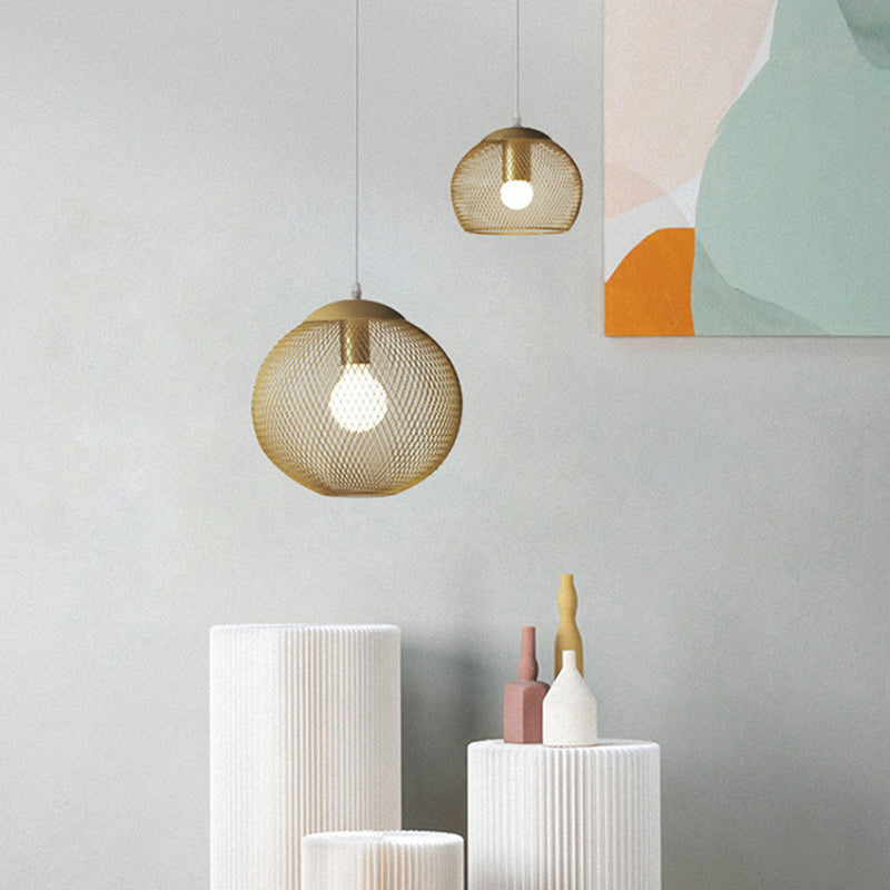 Iron Wire Spherical Pendant Light Loft Style 1 Bulb Clothing Store Ceiling Suspension Lamp in Gold