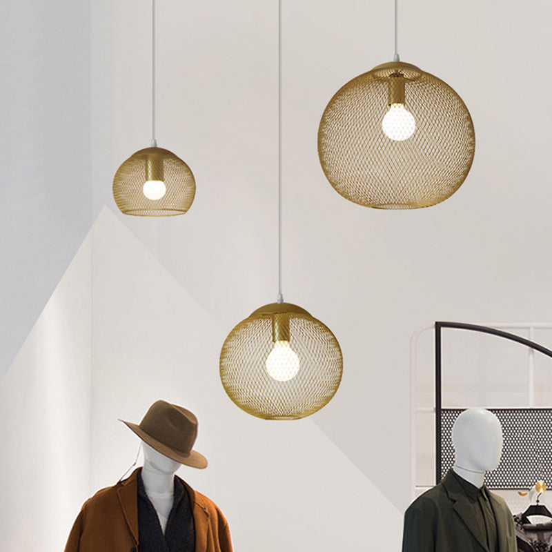 Iron Wire Spherical Pendant Light Loft Style 1 Bulb Clothing Store Ceiling Suspension Lamp in Gold