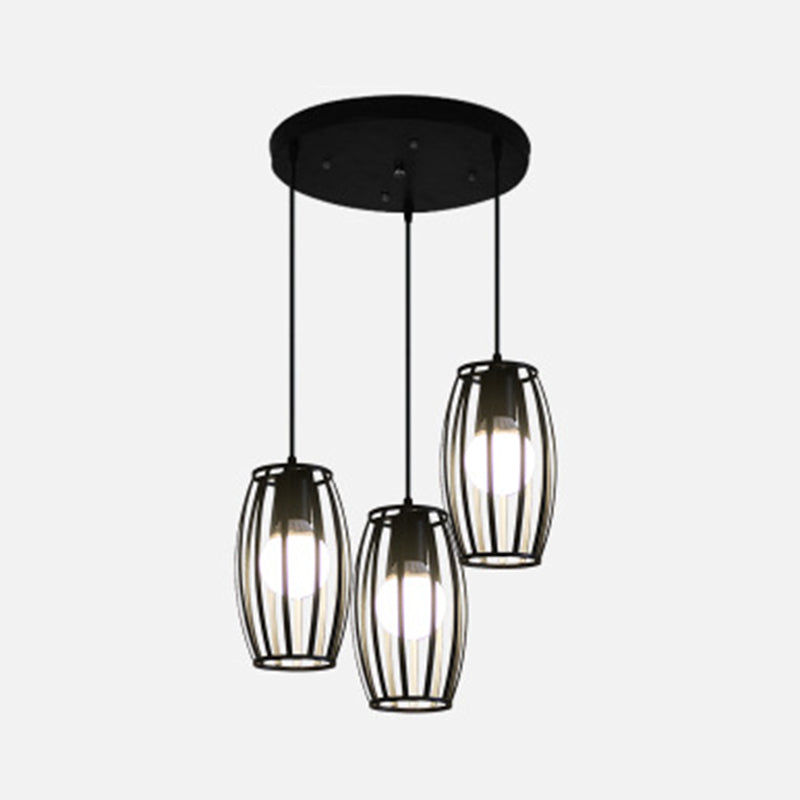 Black Barrel Shaped Hanging Lighting Industrial Bistro Cage Suspension Pendant Lamp