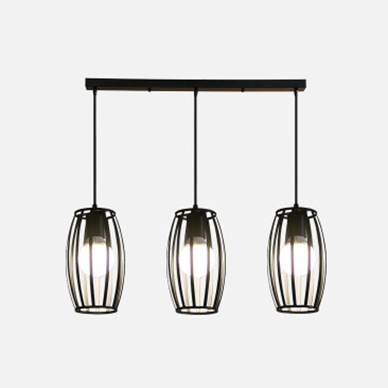 Black Barrel Shaped Hanging Lighting Industrial Bistro Cage Suspension Pendant Lamp