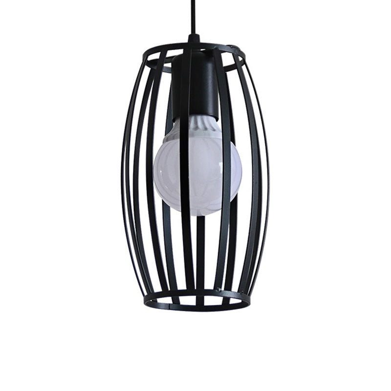 Black Barrel Shaped Hanging Lighting Industrial Bistro Cage Suspension Pendant Lamp