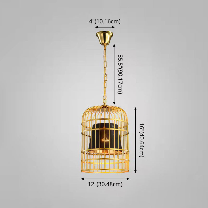 Gold vergulde vogelcage hangende lamp land metalen 1 lamp restaurant plafondlicht met kegel schaduw