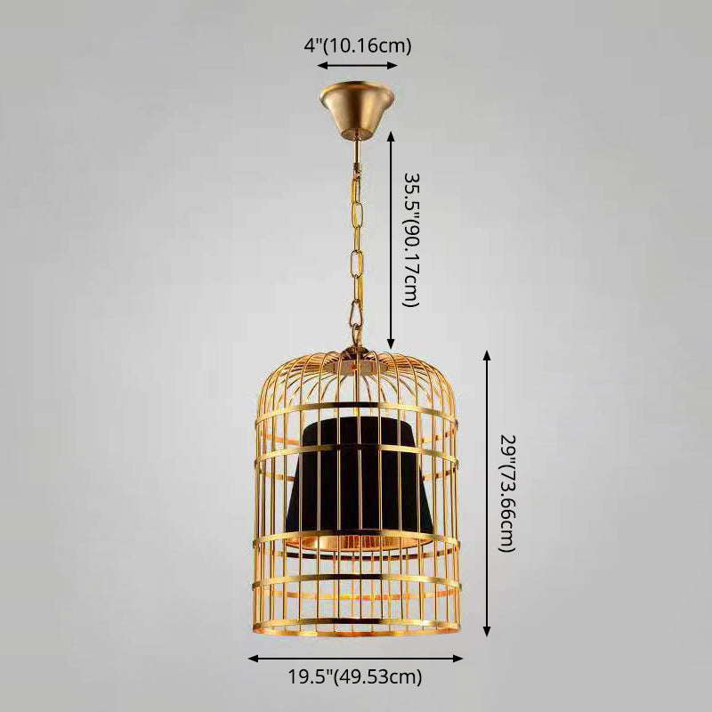 Gold vergulde vogelcage hangende lamp land metalen 1 lamp restaurant plafondlicht met kegel schaduw