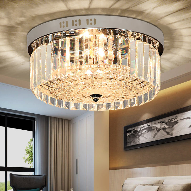 Drum Flush Montaggio Lampada Modernista Crystal 5 Luci Camera Flush - Montaggio Light Fixture in Chrome Finish