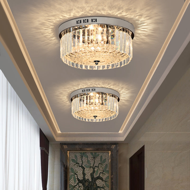 Drum Flush Montaggio Lampada Modernista Crystal 5 Luci Camera Flush - Montaggio Light Fixture in Chrome Finish