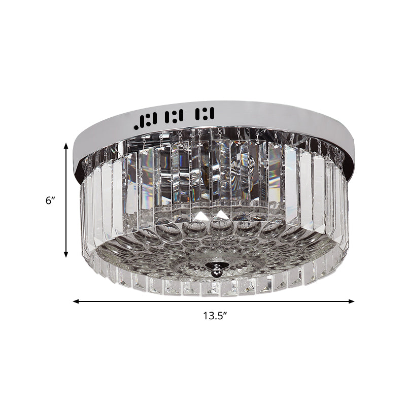 Drum Flush Mount Lamp Modernist Crystal 5 Lights Bedroom Flush-Mount Light Fixture in Chrome Finish