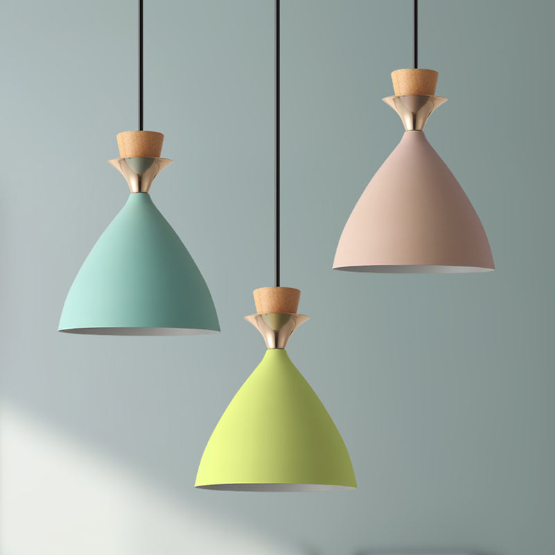 Macaroon 3-Light Cluster Pendant Green-Pink-Yellow Cone Metal Shade Hanging Light with 59" Adjustable Hanging Wire