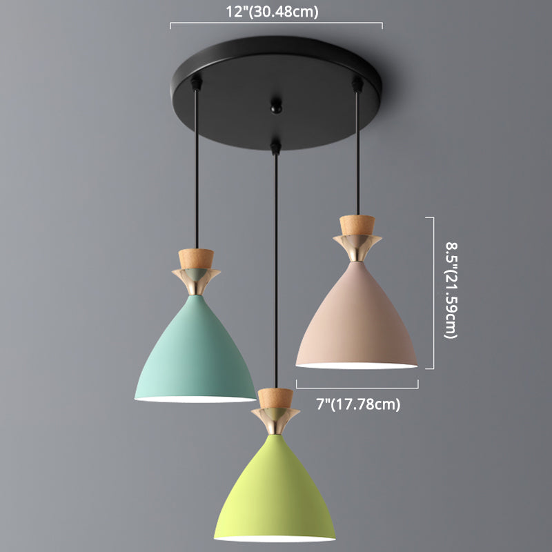 Macaroon 3-Light Cluster Pendant Green-Pink-Yellow Cone Metal Shade Hanging Light with 59" Adjustable Hanging Wire