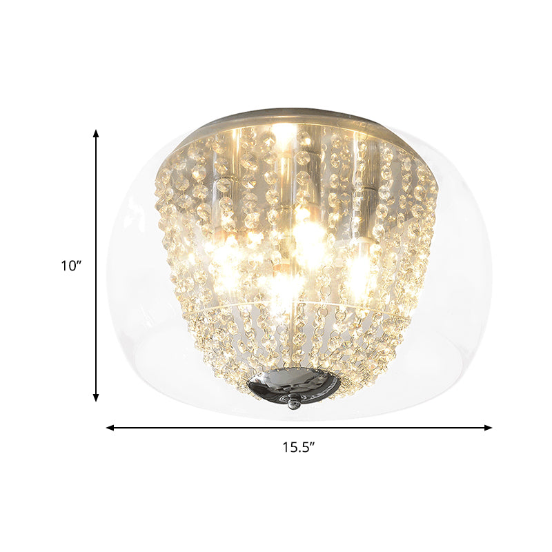 Clear Crystal Beaded Strand Ceiling Lamp Modern 4 Bulbs Ceiling Flush Mount Light in Chrome