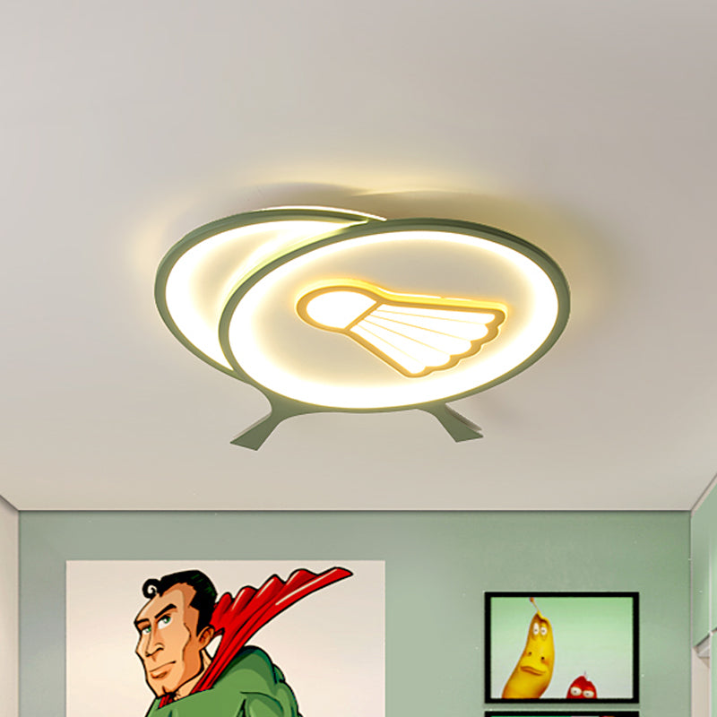 Plafoniera da incasso a soffitto con paralume verde a racchetta con motivo badminton Lampada da soffitto a LED in acrilico per bambini, luce calda/bianca