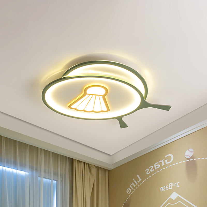 Plafoniera da incasso a soffitto con paralume verde a racchetta con motivo badminton Lampada da soffitto a LED in acrilico per bambini, luce calda/bianca