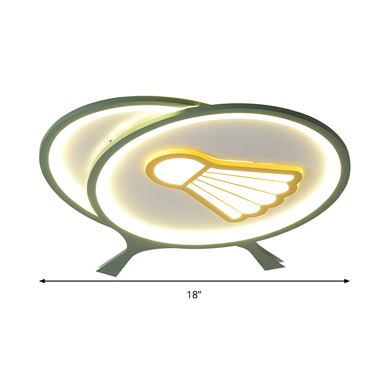Groene Racket Shade plafondlamp met badmintonpatroon LED-plafondlamp voor kinderen van acryl, warm/wit licht