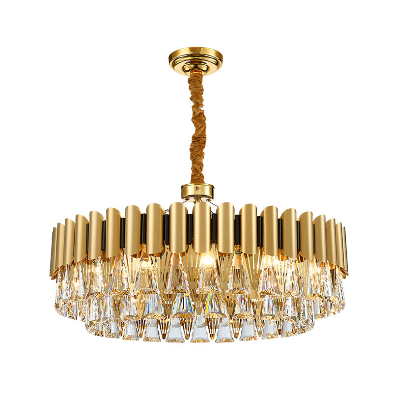 Triangle Crystal Block Chandelier Lighting with Metal Sheet Modernist 8 Heads Pendant Lighting in Gold