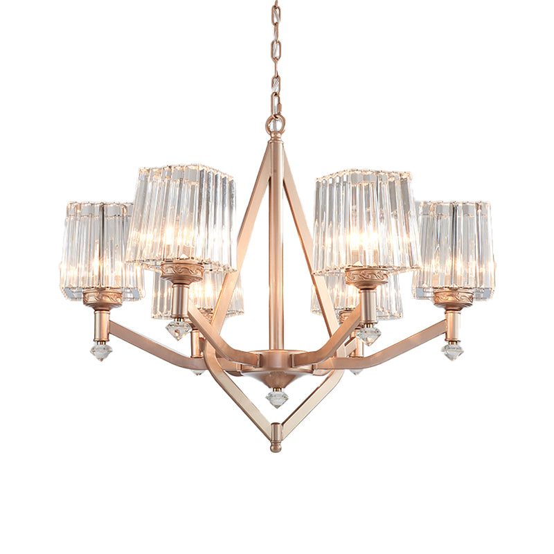 Clear Pyramid Glass Shade Hanging Chandelier Contemporary 6 Bulbs Hanging Ceiling Light in Copper Finish