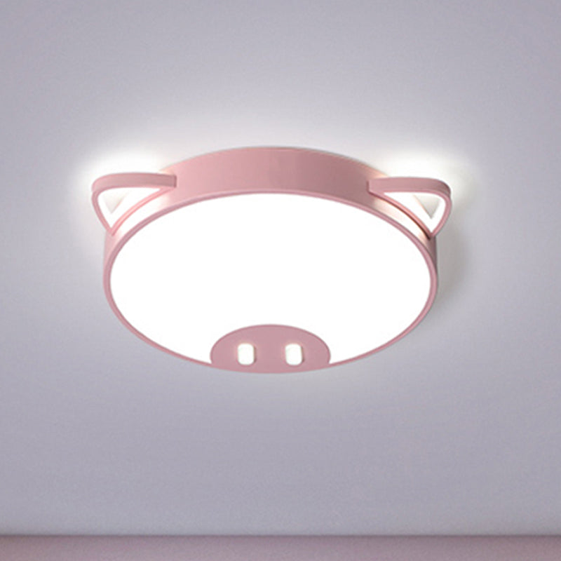 Pink/Blue Pig Ceiling Mounted Fixture Cartoon Acrylic LED Flush Ceiling Light in Warm/White Light, 19.5"/23.5" Width