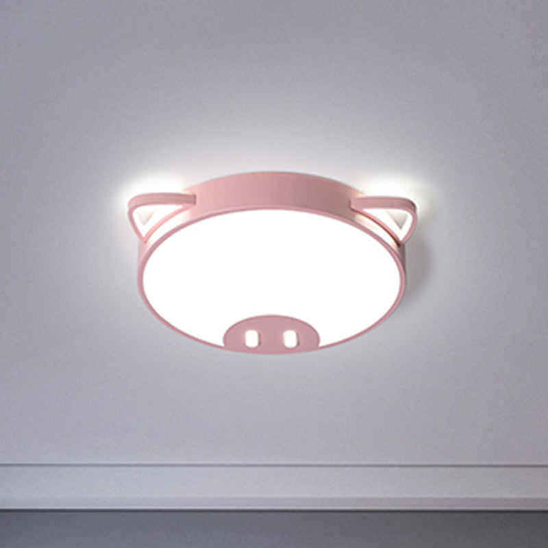 Pink/Blue Pig Ceiling Mounted Fixture Cartoon Acrylic LED Flush Ceiling Light in Warm/White Light, 19.5"/23.5" Width