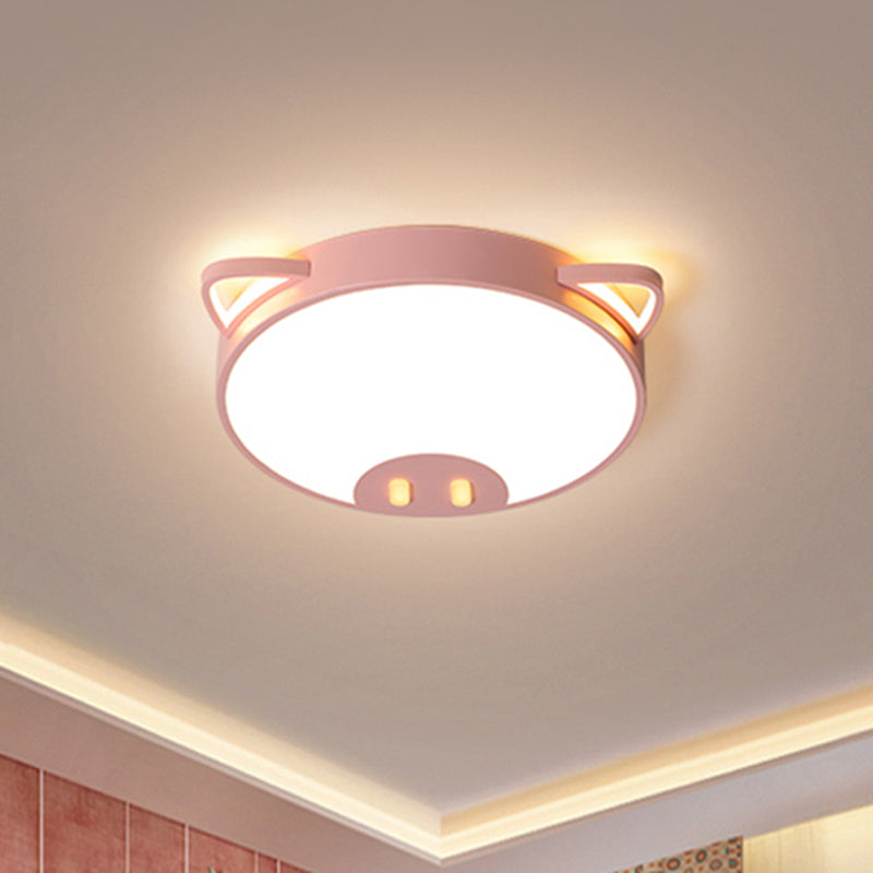 Pink/Blue Pig Ceiling Mounted Fixture Cartoon Acrylic LED Flush Ceiling Light in Warm/White Light, 19.5"/23.5" Width