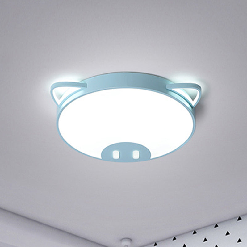 Pink/Blue Pig Ceiling Mounted Fixture Cartoon Acrylic LED Flush Ceiling Light in Warm/White Light, 19.5"/23.5" Width