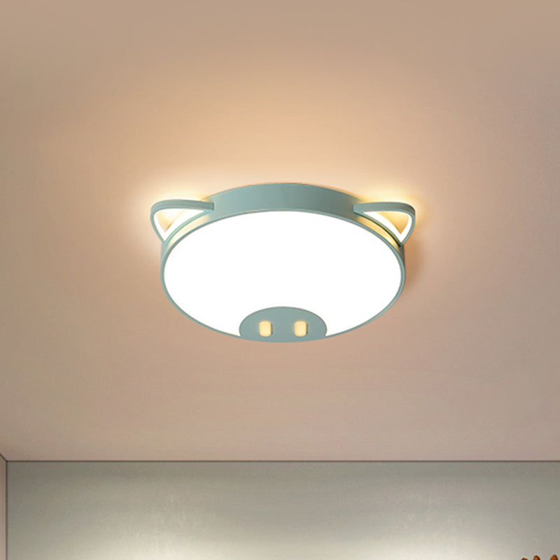 Pink/Blue Pig Ceiling Mounted Fixture Cartoon Acrylic LED Flush Ceiling Light in Warm/White Light, 19.5"/23.5" Width