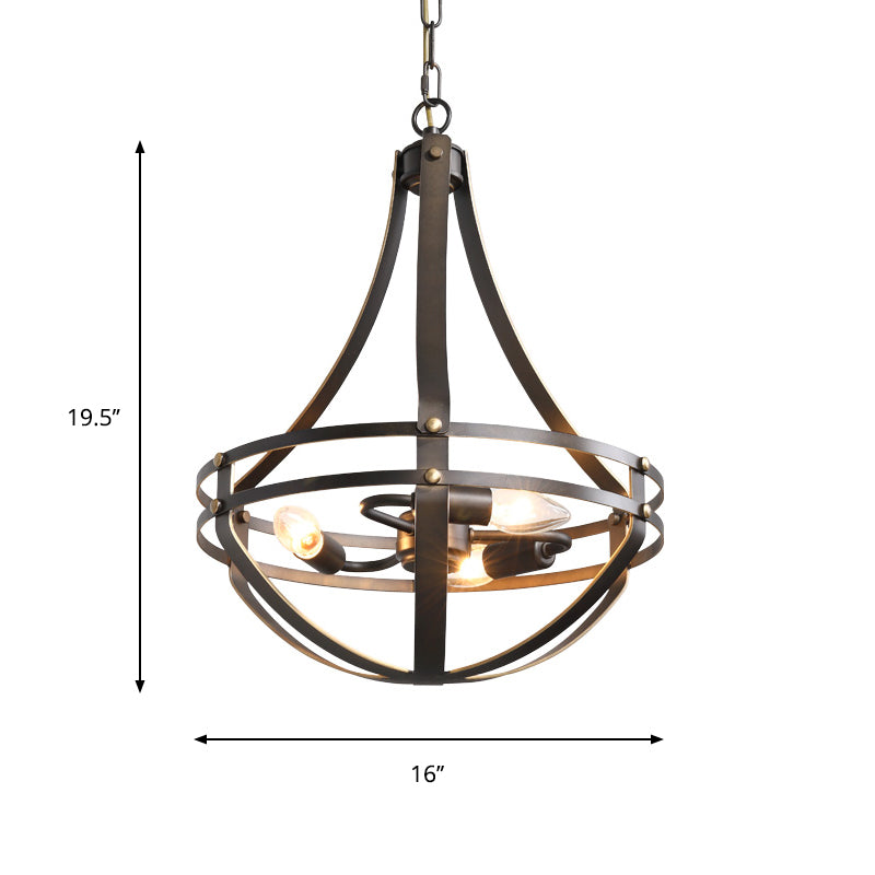 Wire Cage Shade Chandelier Light Fixture Metal Industrial 3 Bulbs Pendant Light in Bronze