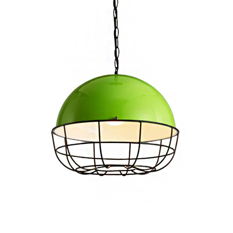 1 Head Green Domed Pendant Light Metal Vintage Industrial Dining Room Pendant Lamp