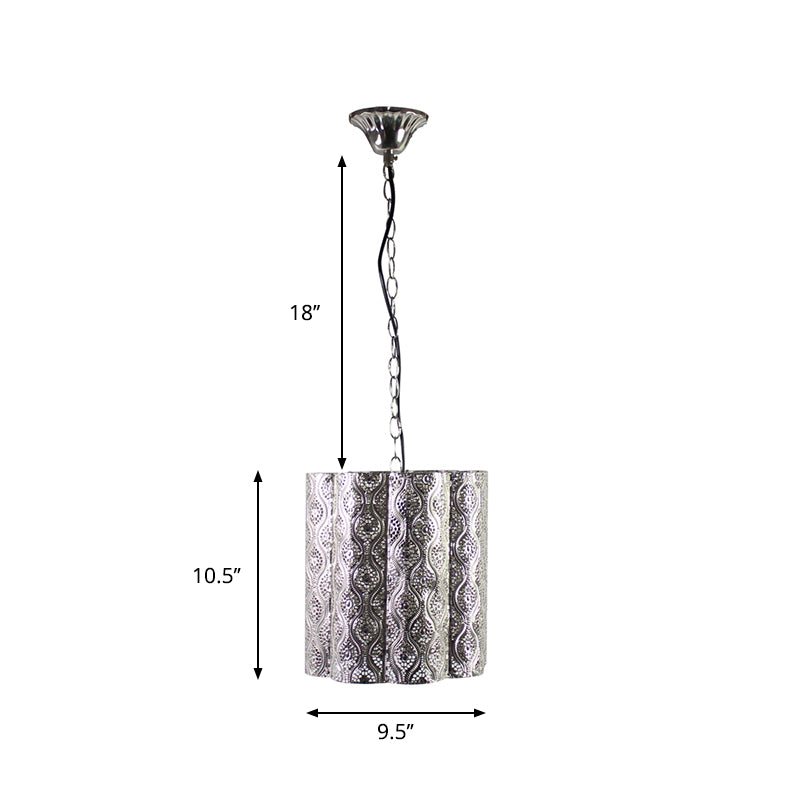 Colgante colgante de metal grabado con tono de cilindro industrial 1 lámpara de luz colgante de luz en cromo