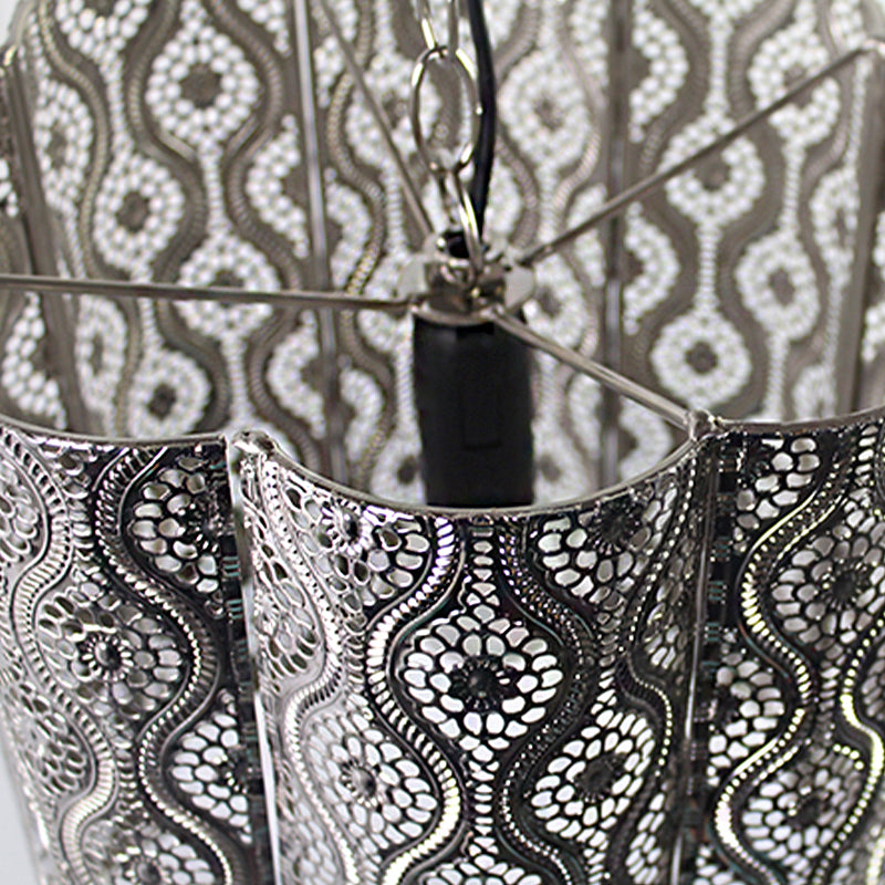 Metal Etched Hanging Pendant with Cylinder Shade Industrial 1 Light Hanging Light Lamp in Chrome