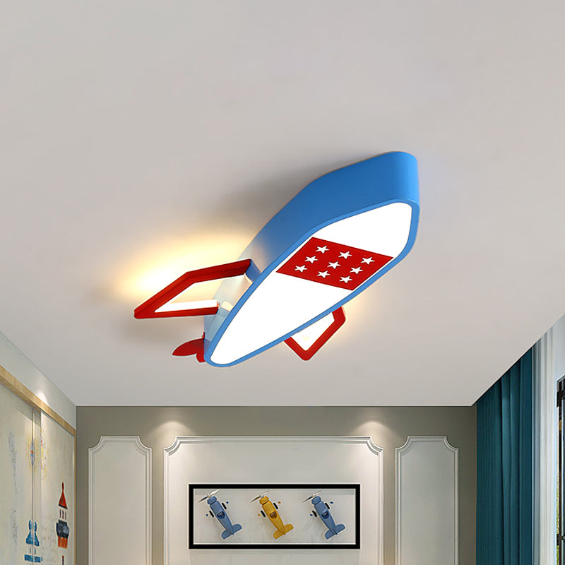 Lámpara de techo de montaje empotrado Blue Rocket, iluminación de techo LED acrílica contemporánea en luz blanca/cálida para niños