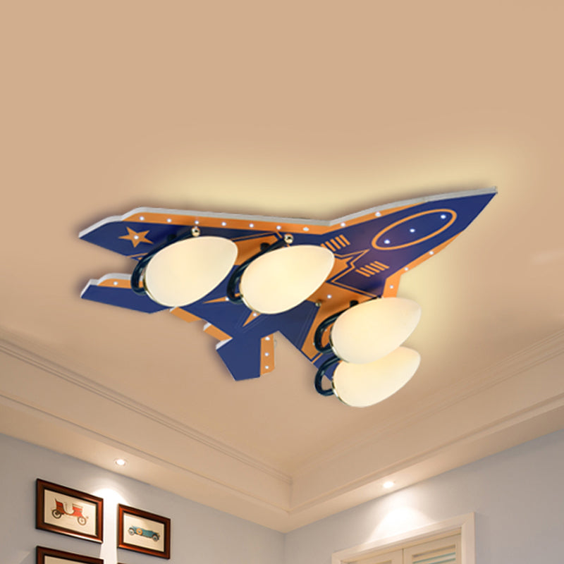 Aircraft Ceiling Lighting with Frosted Glass Shade Modern 4 Heads Flush Mount Light in Blue