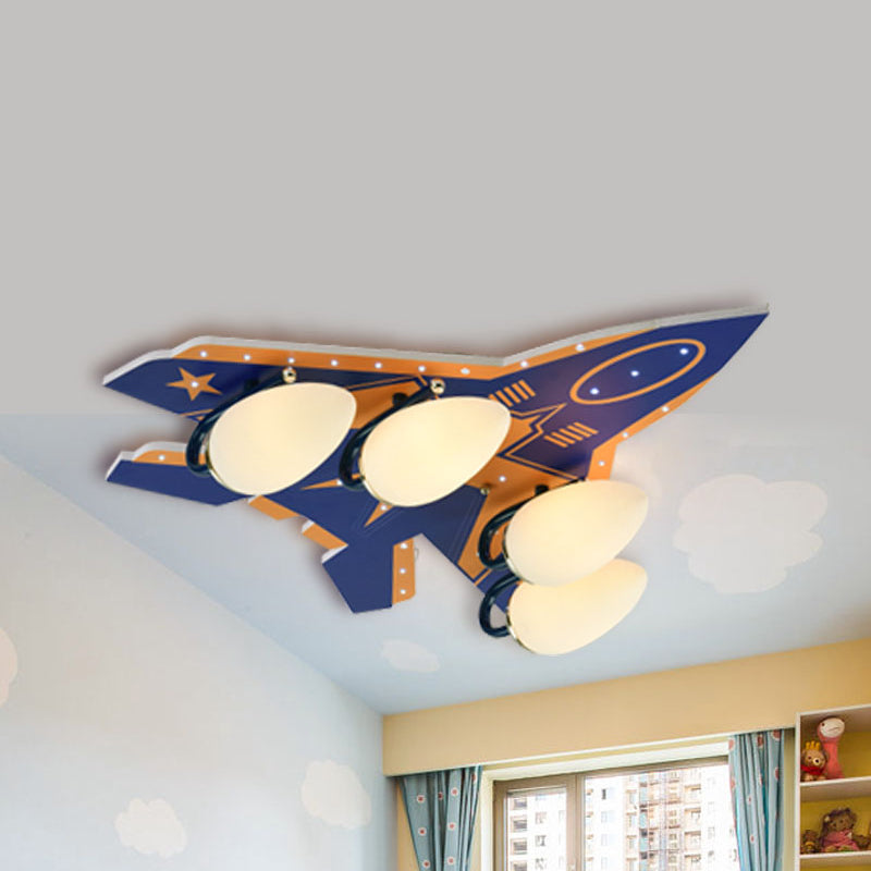 Aircraft Ceiling Lighting with Frosted Glass Shade Modern 4 Heads Flush Mount Light in Blue