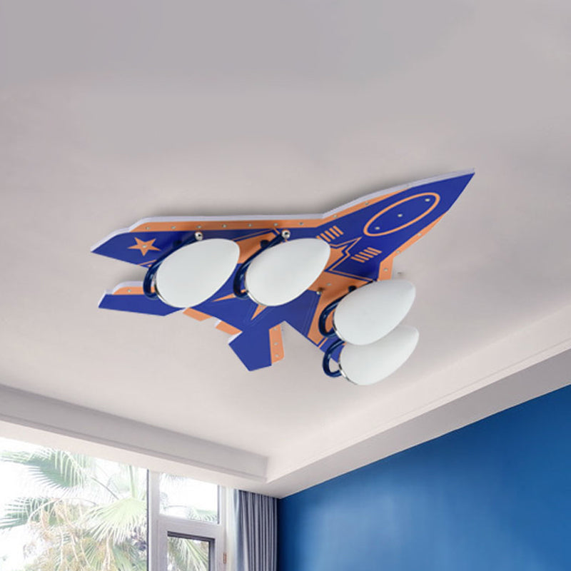 Aircraft Ceiling Lighting with Frosted Glass Shade Modern 4 Heads Flush Mount Light in Blue