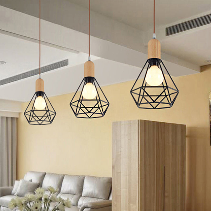 Peer/diamant/kalebas kooi hanger lamp armatuur metallic vintage 1 kop plafond hangend licht in zwart