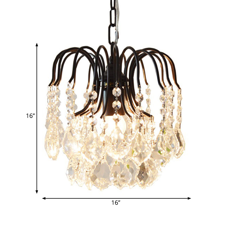 3 Lights Crystal Drop Chandelier Lamp Contemporary Hanging Ceiling Light in Black/White Finish