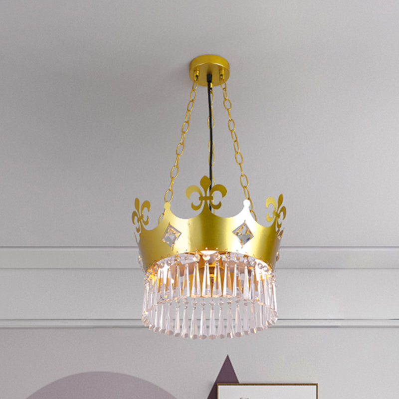 Golden Crown Shade Chandelier Light Fixture Contemporary Crystal 4 Bulbs Hanging Light in Gold