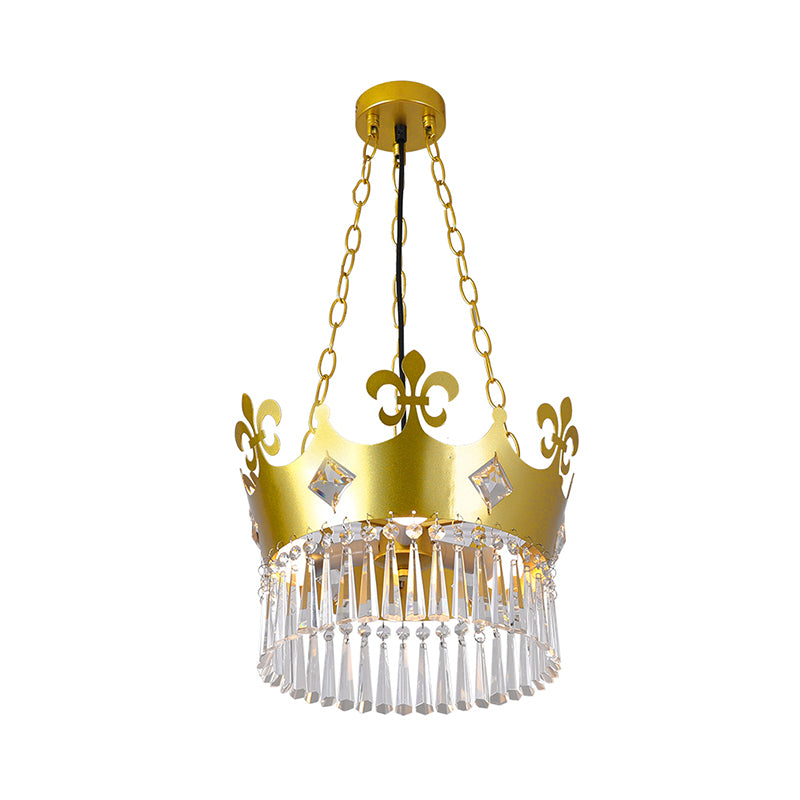 Golden Crown Shade Chandelier Light Fixture Contemporary Crystal 4 Bulbs Hanging Light in Gold