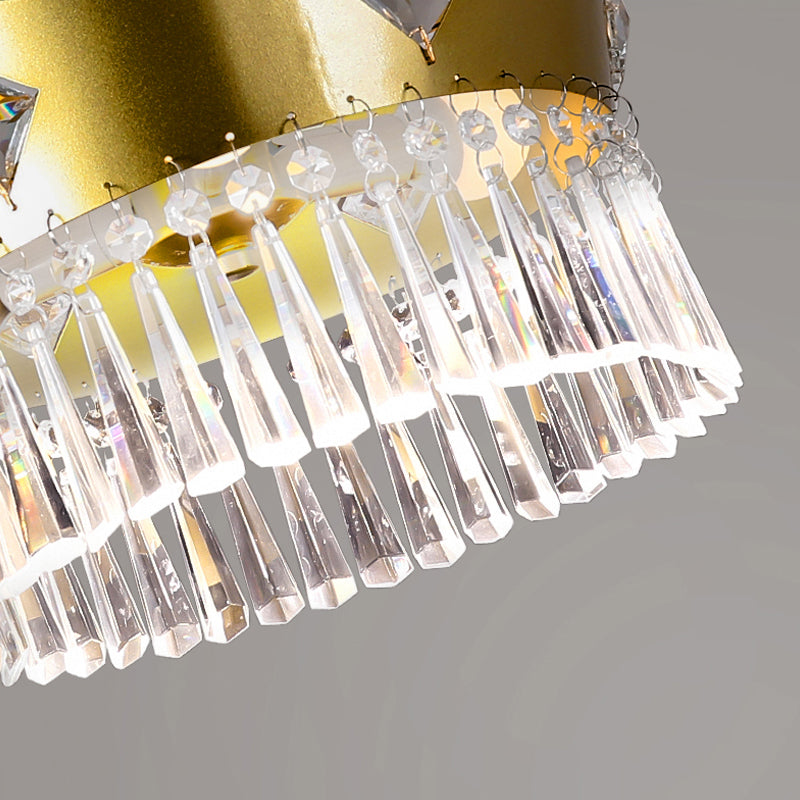 Golden Crown Shade Chandelier Light Fixture Contemporary Crystal 4 Bulbs Hanging Light in Gold