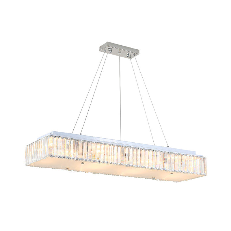 8 Lights Rectangular Chandelier Lamp Modern Pendant Lamp with Crystal Block and Glass Diffuser in White