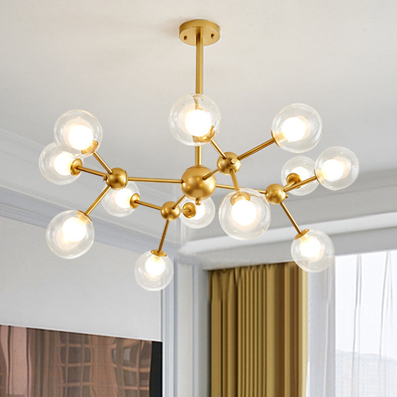 Clear Globe Shape Glass Chandelier Light Molecular Frosted Iron Modern Pendant Lighting in Gold